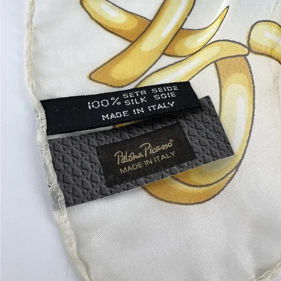 VTG PALOMA PICASSO Hugs & Kisses 100% Silk Scarf 26'' x 26'' Blue&Yellow RARE - Picture 7 of 8